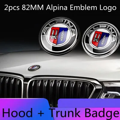 2PCS 82MM ALPINA EMBLEM CAR FRONT BONNET HOOD Decal  + TRUNK REAR BADGE STICKER • $11.69