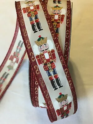 5 Yds. RED HOLIDAY NUTCRACKERS WIRE EDGE RIBBON  1 1/2  W • $3