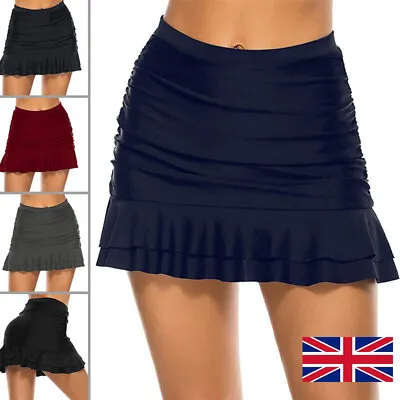 Ladies Swim Skirt High-Waist Swimsuit Women Ruched Shorts Swimwear Seaside Mini • £6.49