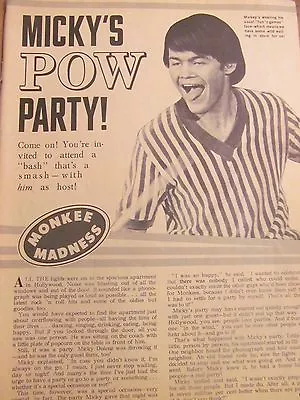 Micky Dolenz The Monkees Rolling Stones Beach Boys Full Page Vintage Clipping • $1.99