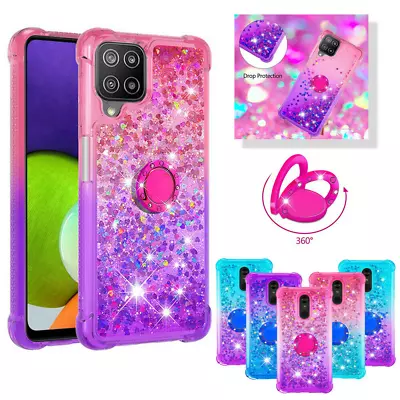 For IPhone Motorola Quicksand Case Bling Glitter +Ring Holder Stand Phone Cover • £4.79