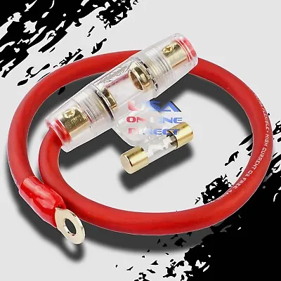 4 Ga AWG RED Power Cable 100% OFC Copper With AGU Inline Fuse Holder +60A Fuse   • $13.99