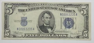 Series 1934-C $5 Blue Seal Silver Cert Note VERY FINE Fr#1653 Problem Free • $19.50