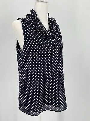 J.CREW Factory POLKA DOT Blouse Womens Size 4  RUFFLE NAVY BLUE WHITE NAOMI TOP • $9.90