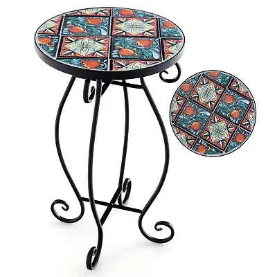 Mosaic Outdoor Side Table Round End Table Weather Resistant Ceramic Tabletop • £24.95