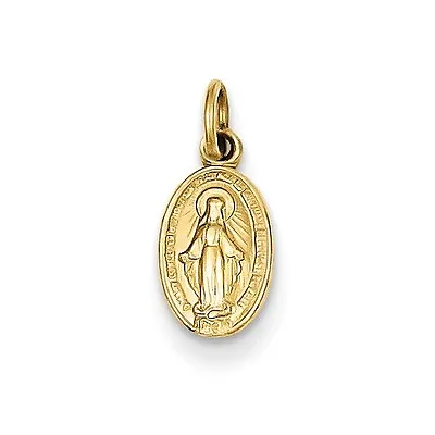 14k Solid Yellow Gold Tiny Miraculous Medal Blessed Mary Charm Pendant • $80.88