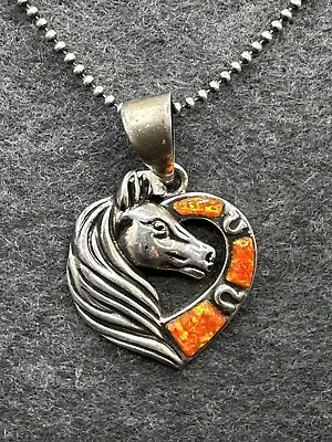 Taxco Sterling Silver 950 Horse In Heart Pendant Necklace With Simulated Opal • $65
