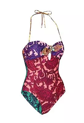 Zimmermann Tiggy Keyhole Tie Front One Piece | Spliced Paisley Halter Bandeau • $159.99