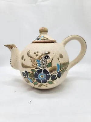 Tonala Vintage Tea Pot 7  Mexican Pottery Folk Art Birds Hand Painted & Signed • $33.14