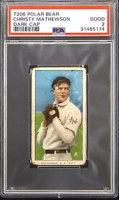 1909-11 T206 Polar Bear Christy Mathewson Dark Cap PSA 2 Good • $1250