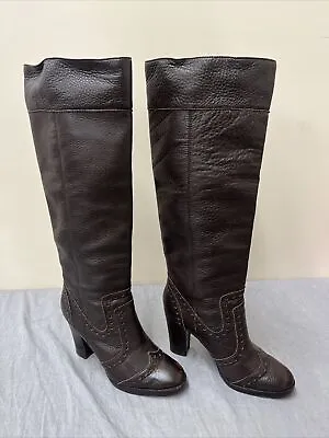 Michael Kors Boots Women Size 7 M Penelope Camel Brown Leather Wingtip Tall FS • $65