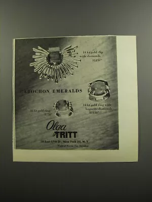 1953 Olga Tritt Jewelry Ad - Cabochon Emeralds • $19.99