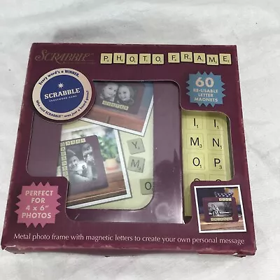 Scrabble Word Game Metal Photo Frame 60 Magnetic Tiles Personalize 4x6 NIB • $17.99