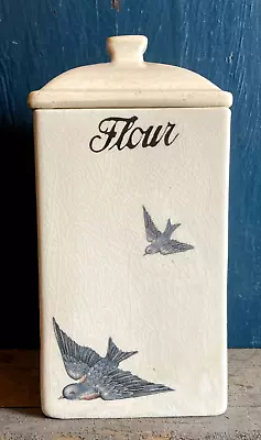 Vintage BEST Antique BLUEBIRD Blue Bird HULL Pottery China FLOUR Canister 1920s • $35