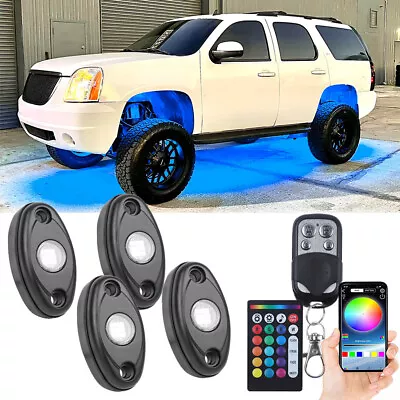 4X Blue LED Rock Light Pod Underglow Lamp Offroad Bluetooth APP For GMC Yukon XL • $25.23