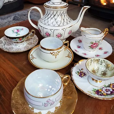 Vintage Tea Cups Saucers Teapot Mismatched Set England Occupied Japan LotAM • $34.99