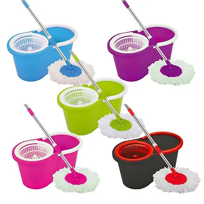 £9.95 • Buy 360° Floor Magic Spin Mop Bucket Set Microfiber Rotating Dry Heads With 2 Heads