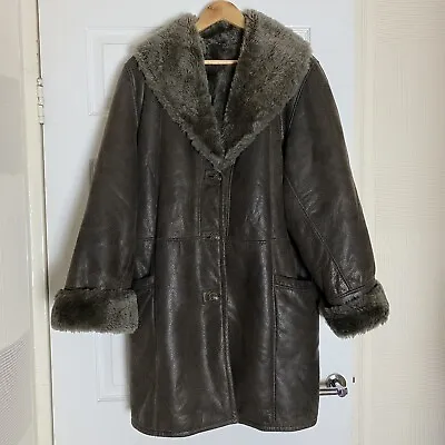 Vintage Gory Shearling Genuine Sheepskin Fur Lined Brown Coat Leather Jacket • $89.11