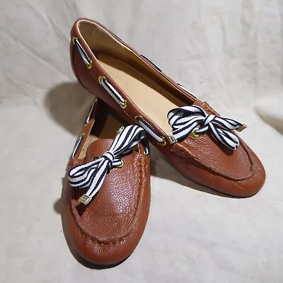 🥿 Marco Santi Boat Shoe Loafers Sz 9 M Whisky Brown Leather; Ribbon Bows • $18.99