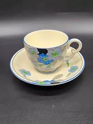 Vintage Crown Devon Fieldings Cup Saucer Floral Blue England 1016 • $11.95