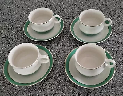 Set Of 4 Haeng Nam Sa Snow Bone China Teacups And Saucers - White / Aqua / Gold • $32