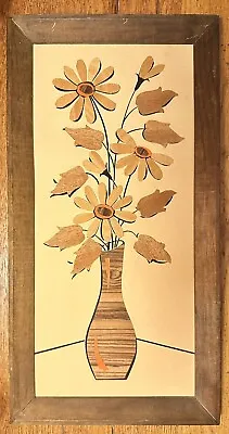 Vintage Mid Century Balsa Wood Framed Handmade Retro Floral Art • $42