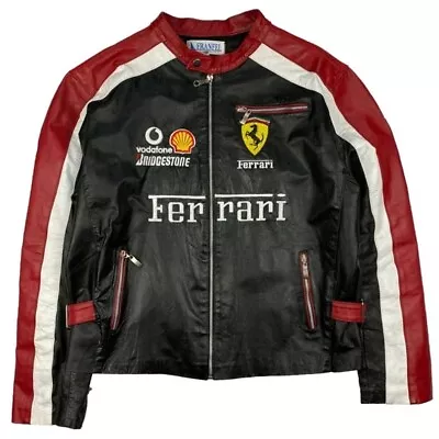 Men's Ferrari Red 90's Biker Formula F1 Genuine Cowhide Leather Biker Jacket • $48.99