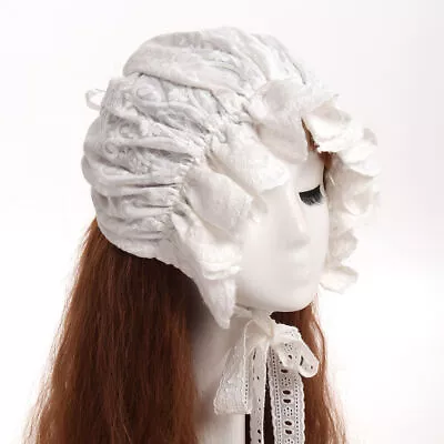 Vintage Victotian White Bonnet Prairie Lace Hat Pioneer Colonial Costume Hat • $21.11