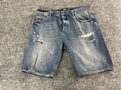 SuperDry  Shorts Mens 36 Adults Denim Jean Ripped Distressed Blue NEW N325 • $15.92