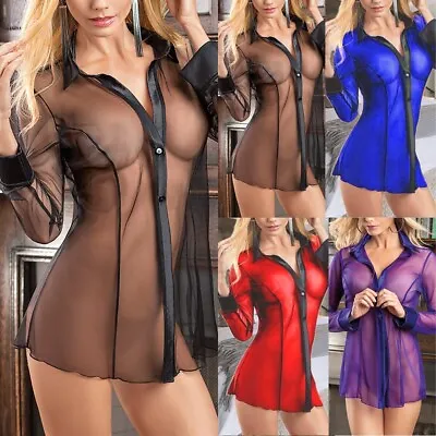 £7.03 • Buy Sexy Womens Mesh Dressing Gown See Through Negligee Sleepwear Lingerie Pajamas