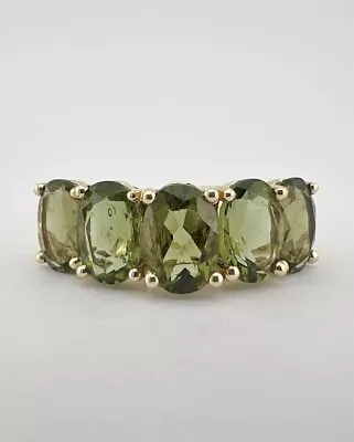 Designer 14k Yellow Gold Natural 4.25ct Green Moldavite Volcanic Glass Ring • $395