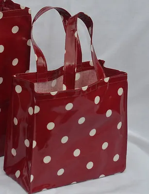 100% Cotton Oilcloth Lunch/craft/Childs Smalli Tote Bag - Red Spot • £6.50