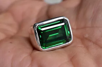 925 Sterling Silver Natural Certified 7.25 Ct Emerald Handmade Mens Ring • $53.40
