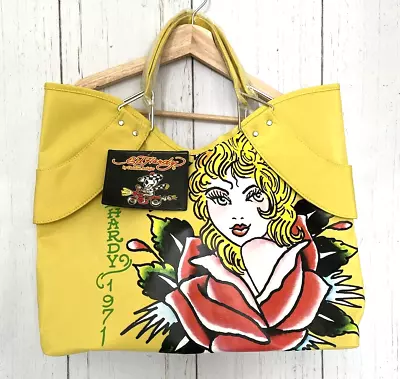 Ed Hardy By Christian Audigier Veronica Yellow Large Shoulder Tote Bag NEW Y2K • $15.95