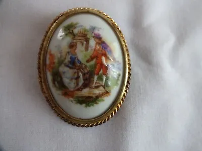 Vintage Limoges Gilt & Ceramic Fragonard Brooch 45mm X 35mm • £18