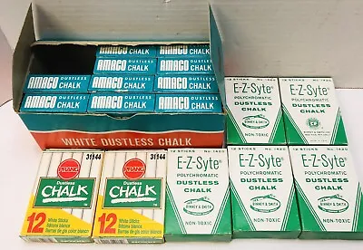 Vintage Box Of Amaco White Dustless Chalk Binney & Smith Prang 204 Pcs. Total • $50