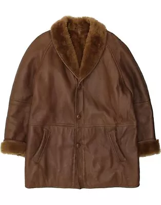 VINTAGE Mens Shearling Jacket IT 54 2XL Brown Shearling BB52 • $66.07