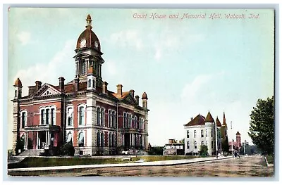 C1910 Court House Memorial Hall Exterior Building Street Wabash Indiana Postcard • $14.98