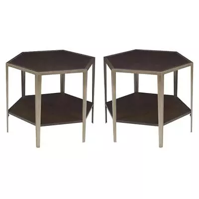 Home Square Geometric Accent End Table In Walnut Finish - Set Of 2 • $569