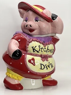 Kitchen Diva Pig Cookie Jar Red Hat Society Miss Piggy Mercuries Ceramic VTG 12” • $34.99