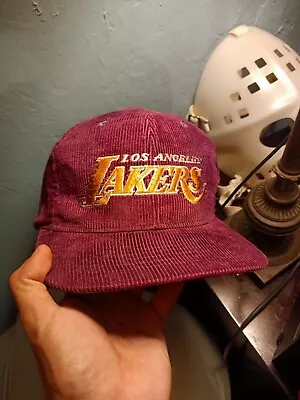 90s Vintage NBA 🏀 L.A Los Angeles Lakers Corduroy Script Starter Snapback Hat • $137.50