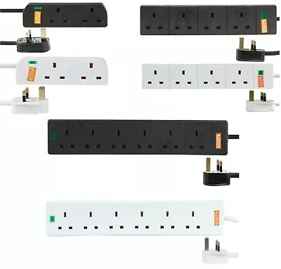 £18.99 • Buy Mains Surge Protected Extension Lead 1m 2m 5m 10m UK 2/4/6 Way Gang Socket Power