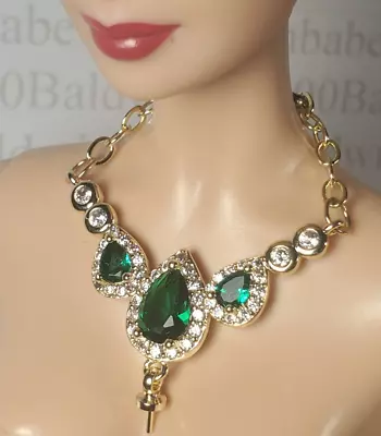 N30~ Jewelry (a)~barbie Fashion Royalty Doll Size Metal Diamond Emerald Necklace • $15.97