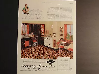 1934 ARMSTRONG LINOLEUM FLOORS Kitchen Scene Vintage Art Print Ad • $6