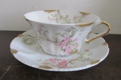 T. Haviland Limoges France Schleiger Tea Cup And Saucer Pink Roses Gold • $35