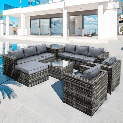 $1499 • Buy 9-Seater Outdoor Lounge Setting Patio Wicker Furniture PE Rattan & Metal Frame