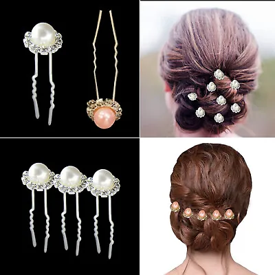 Diamante Crystal Solitaire Pearl Hair Clips Pins Weddings Bridal Party Gifts • £3.39