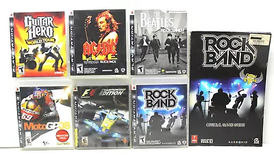 6 PS3 Playstation 3 Video Games Rock Band+Game Guide Moto GP+F1+Beatles+Guitar++ • $36.99