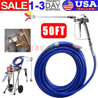 50ft X 1/4 Airless Paint Spray Hose Kit Sprayer Gun 3600PSI W/ 517 Tip For GRACO • $42.99