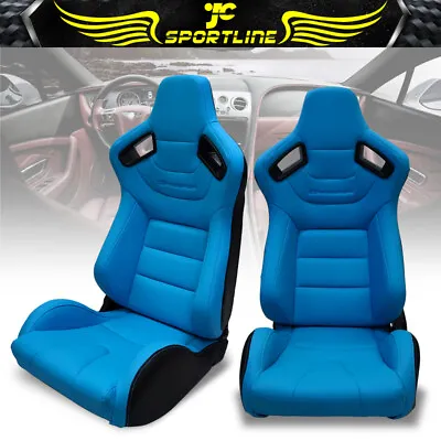 Universal Reclinable Racing Seat + Dual Slider X2 PU Carbon Leather Light Blue • $354.99